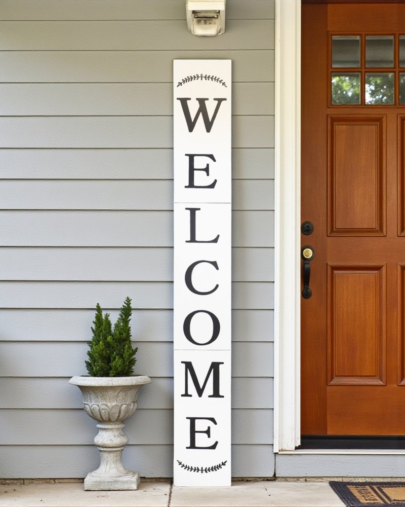 72" White Solid Wood Welcome Porch Sign HomeRoots