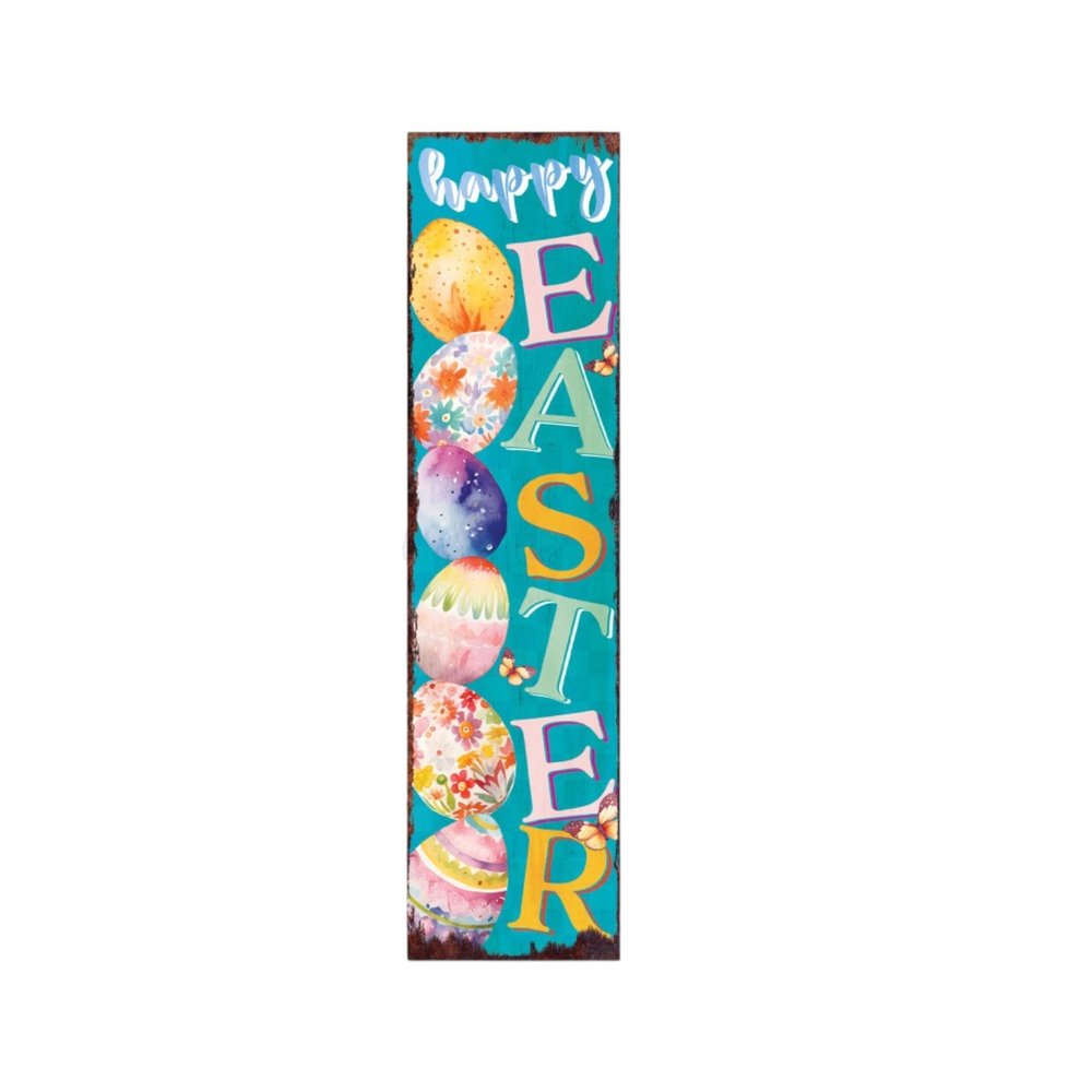 36" Turquoise Pink And Yellow Solid Wood Happy Easter Easter Easter Egg Porch Sign HomeRoots