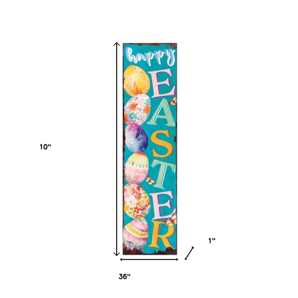 36" Turquoise Pink And Yellow Solid Wood Happy Easter Easter Easter Egg Porch Sign HomeRoots