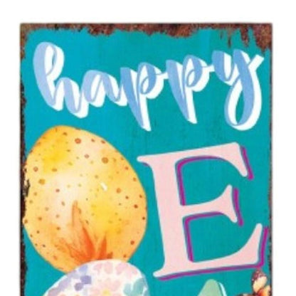 36" Turquoise Pink And Yellow Solid Wood Happy Easter Easter Easter Egg Porch Sign HomeRoots