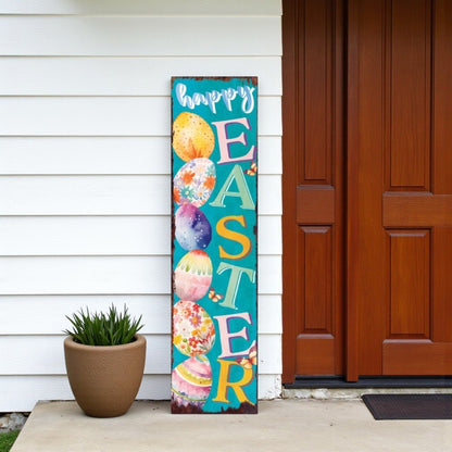 36" Turquoise Pink And Yellow Solid Wood Happy Easter Easter Easter Egg Porch Sign HomeRoots
