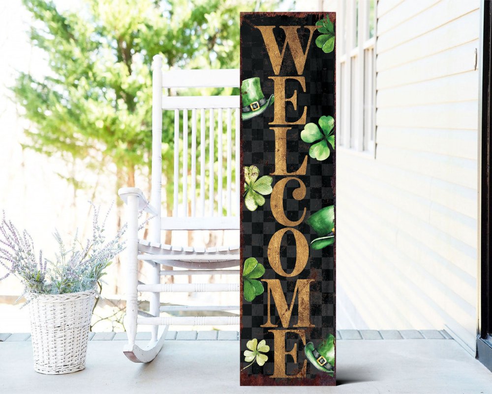 36" Black Gold And Green Solid Wood Welcome St Patrick's Day Porch Sign HomeRoots