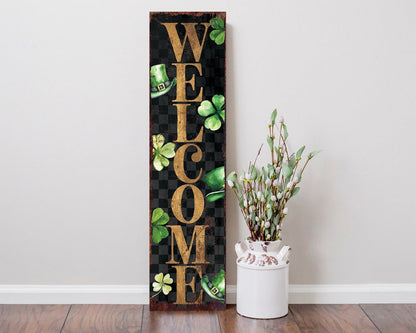 36" Black Gold And Green Solid Wood Welcome St Patrick's Day Porch Sign HomeRoots