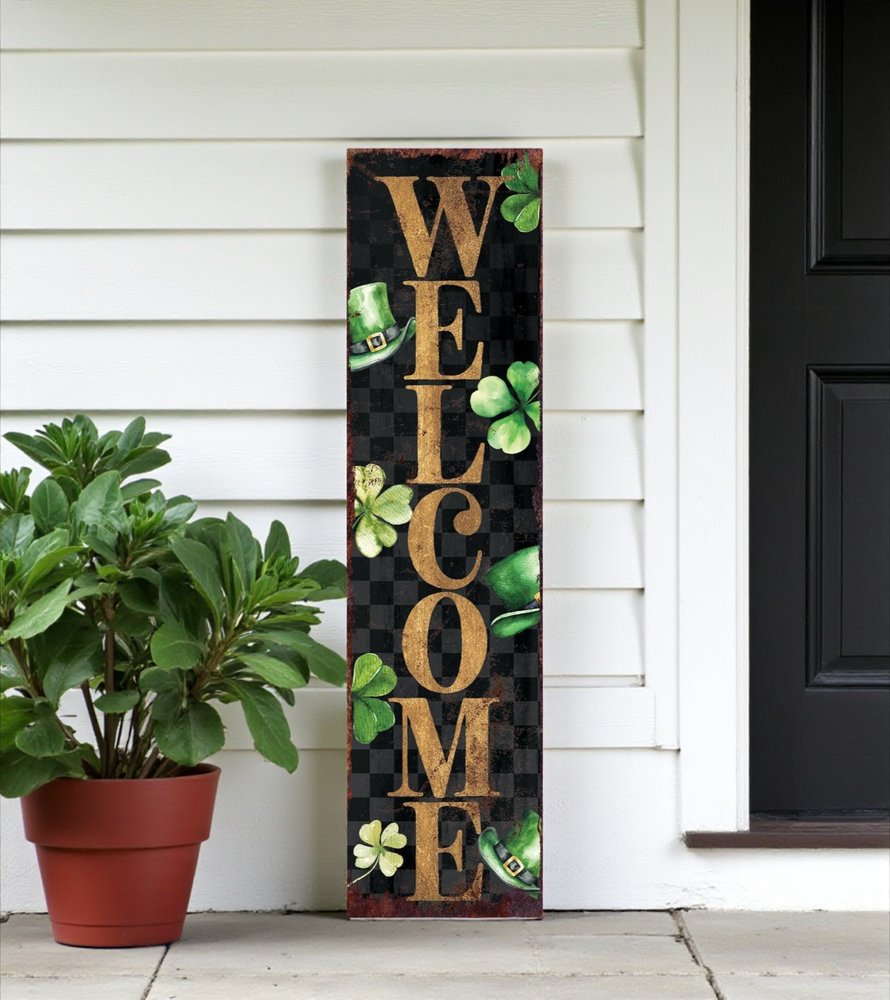 36" Black Gold And Green Solid Wood Welcome St Patrick's Day Porch Sign HomeRoots