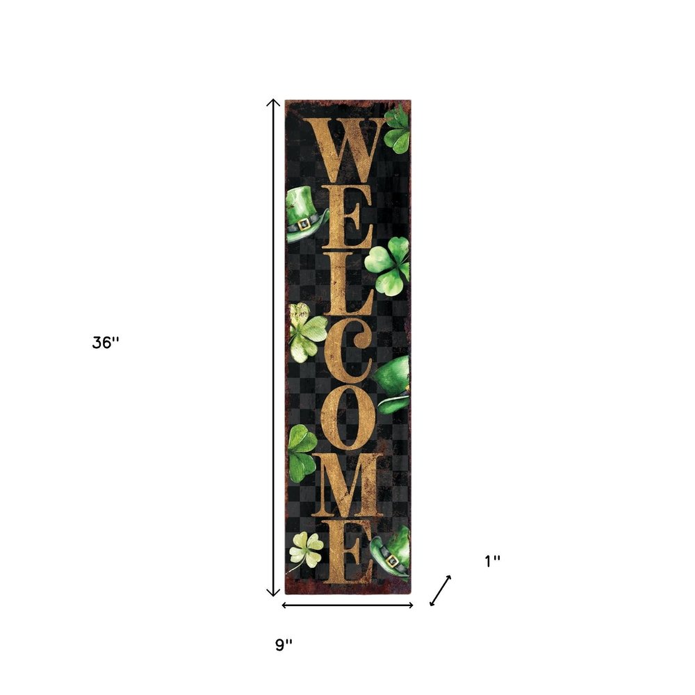 36" Black Gold And Green Solid Wood Welcome St Patrick's Day Porch Sign HomeRoots
