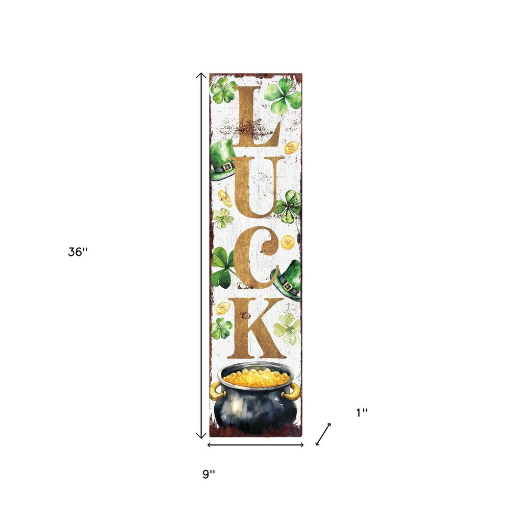 36" White Gold And Green Solid Wood Luck St Patrick's Day Porch Sign HomeRoots