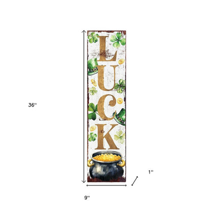 36" White Gold And Green Solid Wood Luck St Patrick's Day Porch Sign HomeRoots