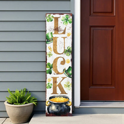 36" White Gold And Green Solid Wood Luck St Patrick's Day Porch Sign HomeRoots
