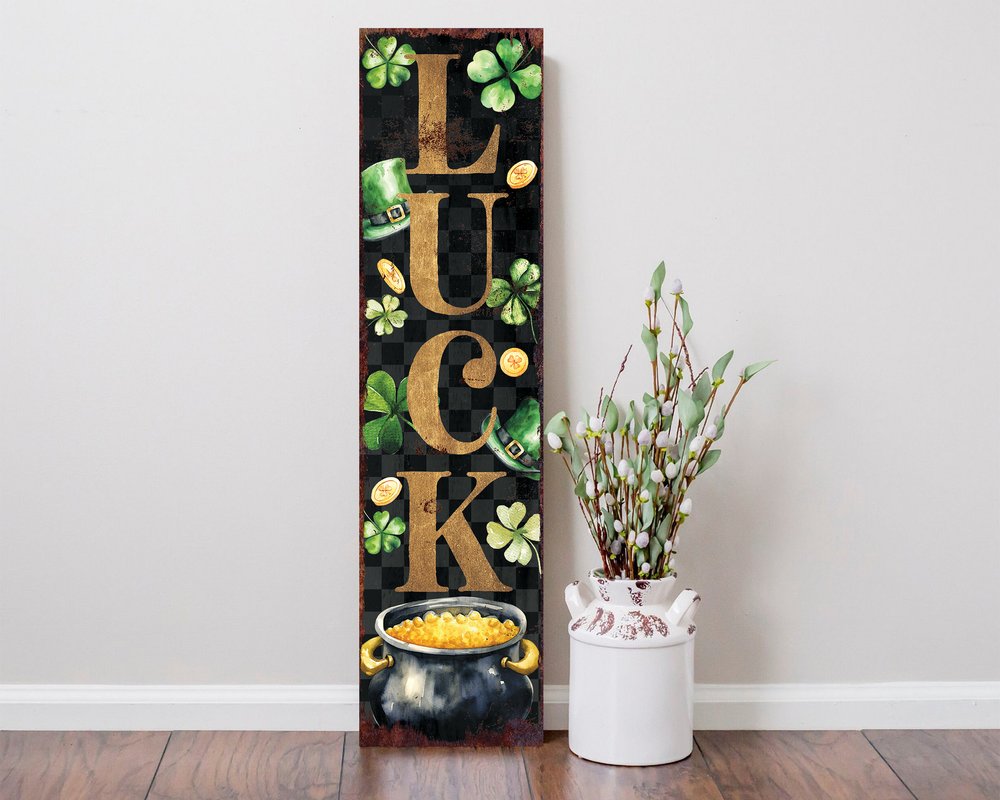 36" Black Gold And Green St Patrick's Day Solid Wood Porch Sign HomeRoots