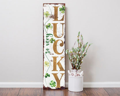 36" White Gold And Green Solid Wood So Very Lucky Porch Sign HomeRoots