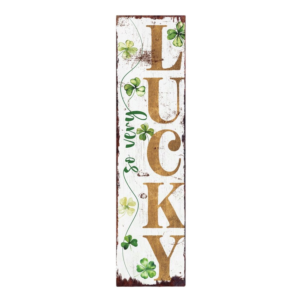 36" White Gold And Green Solid Wood So Very Lucky Porch Sign HomeRoots
