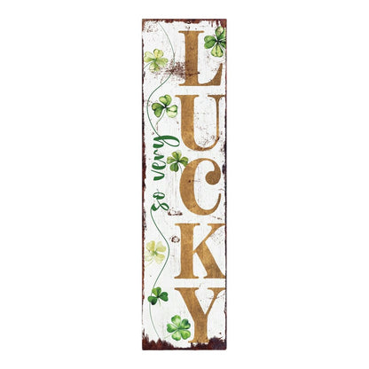 36" White Gold And Green Solid Wood So Very Lucky Porch Sign HomeRoots