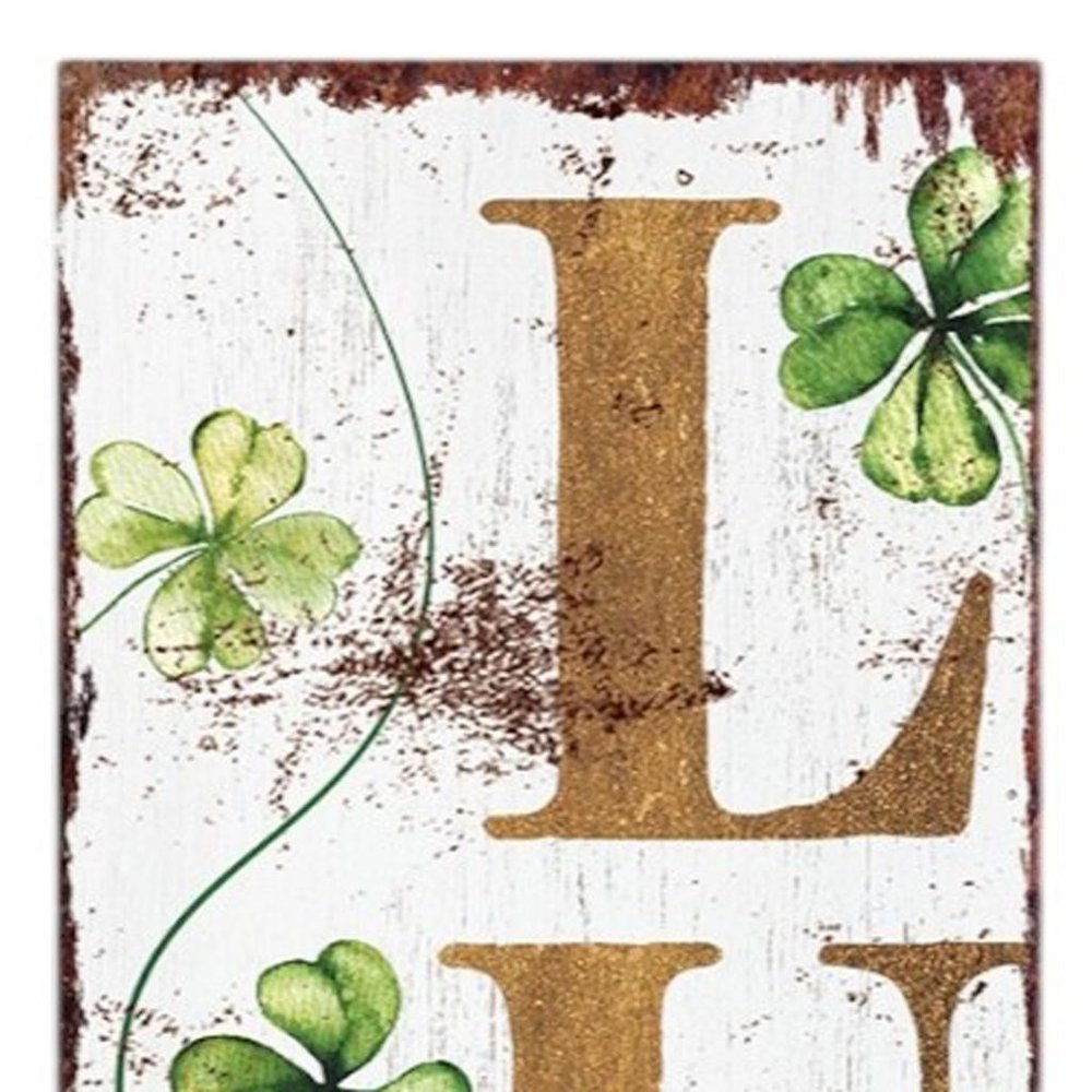 36" White Gold And Green Solid Wood So Very Lucky Porch Sign HomeRoots