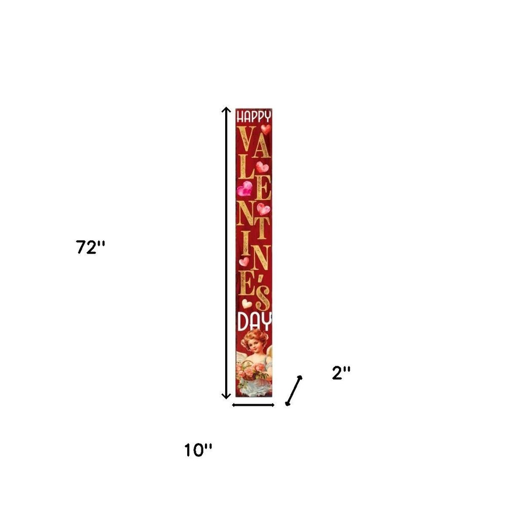 72" Red Gold And Pink Valentine's Day Solid Wood Porch Sign HomeRoots