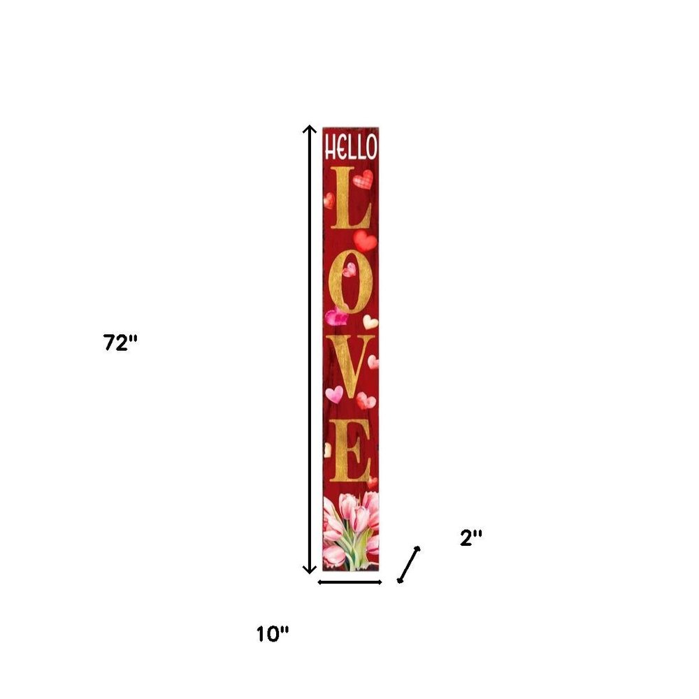72" Red And Gold Solid Wood Hello Love Valentine's Day Porch Sign HomeRoots