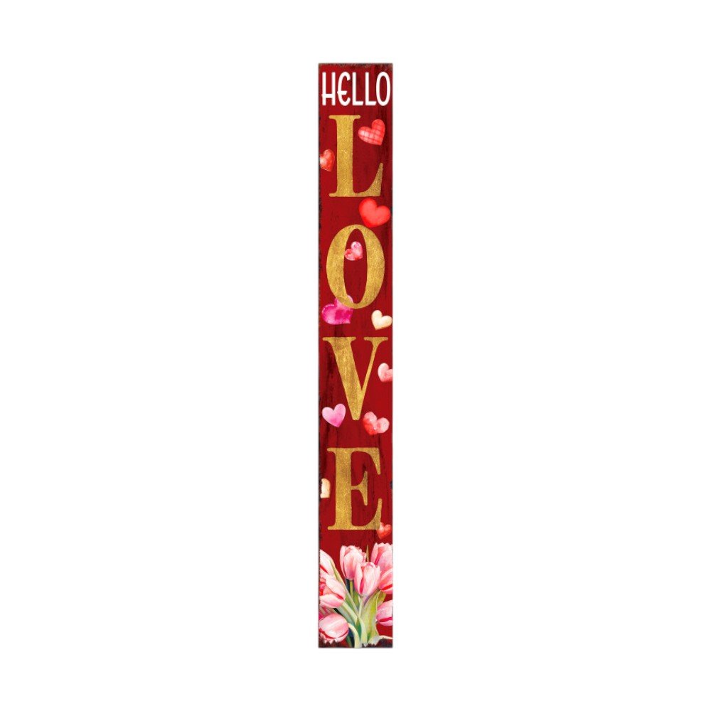 72" Red And Gold Solid Wood Hello Love Valentine's Day Porch Sign HomeRoots