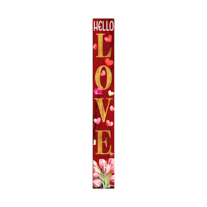 72" Red And Gold Solid Wood Hello Love Valentine's Day Porch Sign HomeRoots