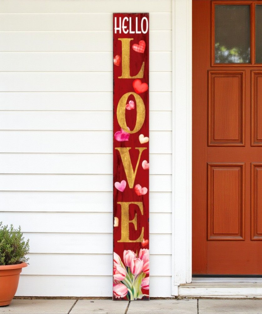 72" Red And Gold Solid Wood Hello Love Valentine's Day Porch Sign HomeRoots