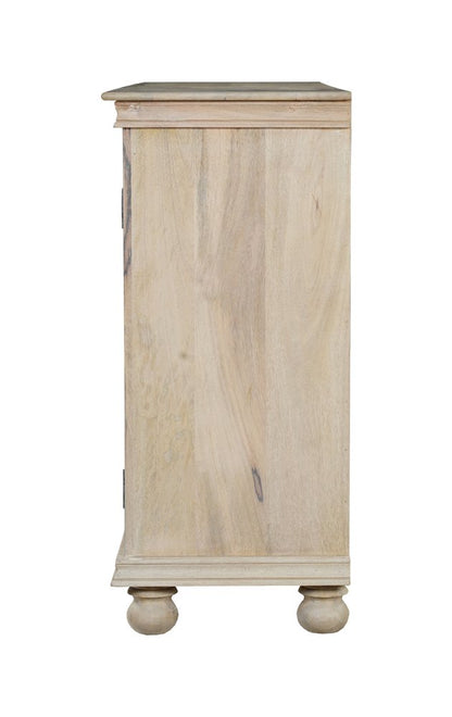 72" White Solid Wood Carved Floral Sideboard With Three Doors HomeRoots