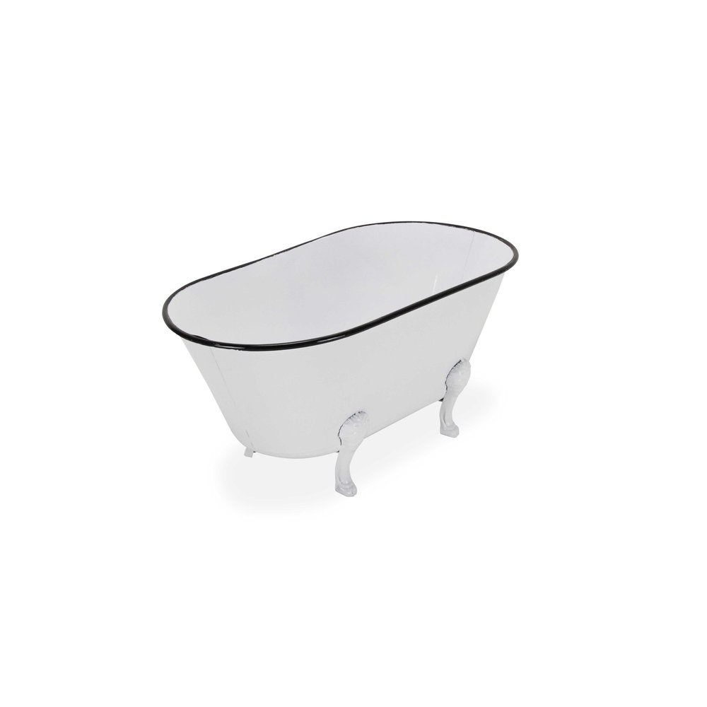 9" White White And Black Metal Hand Painted Decorative Tub HomeRoots