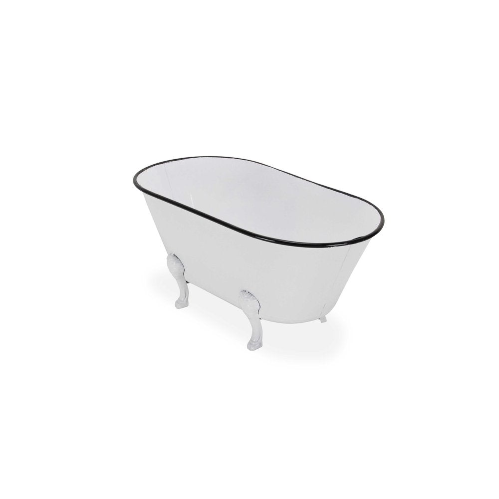 9" White White And Black Metal Hand Painted Decorative Tub HomeRoots