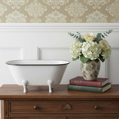 9" White White And Black Metal Hand Painted Decorative Tub HomeRoots