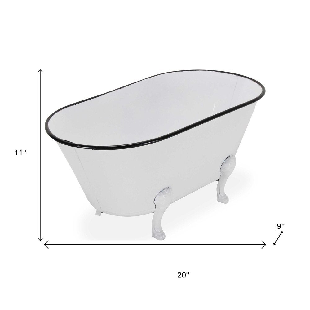 9" White White And Black Metal Hand Painted Decorative Tub HomeRoots