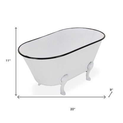 9" White White And Black Metal Hand Painted Decorative Tub HomeRoots