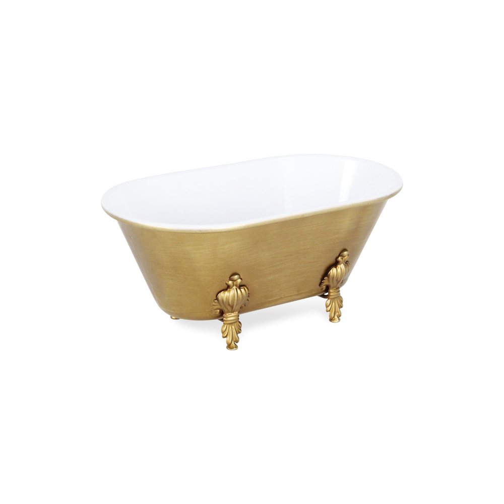 12" Gold And White Metal Hand Painted Decorative Tub HomeRoots