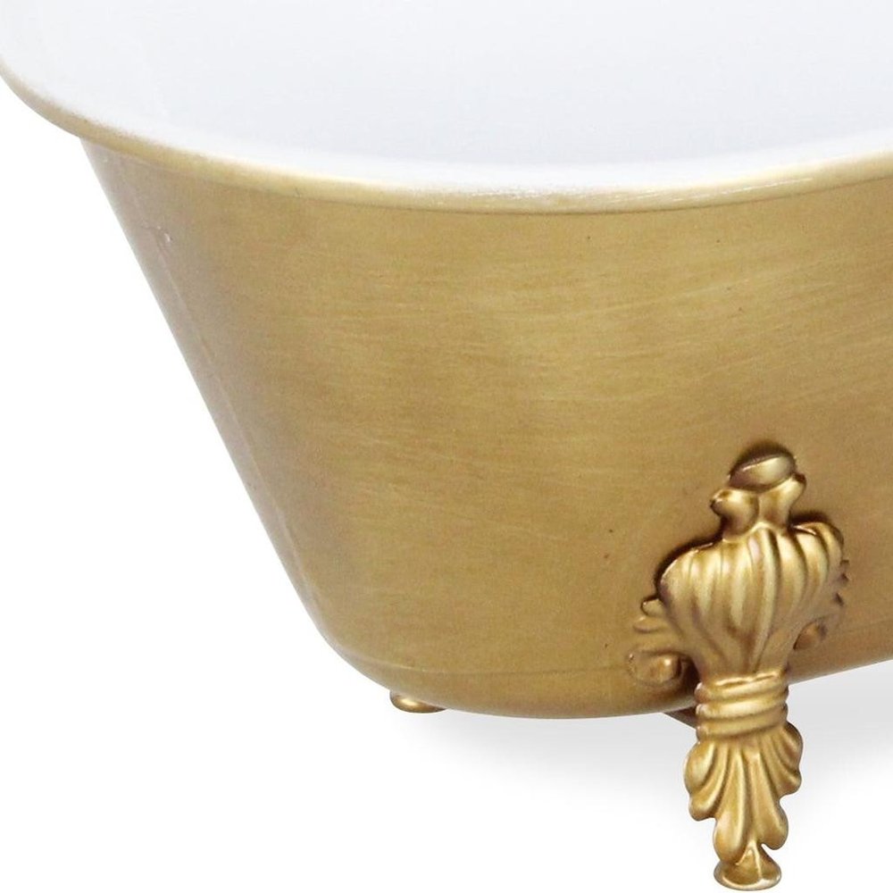 12" Gold And White Metal Hand Painted Decorative Tub HomeRoots