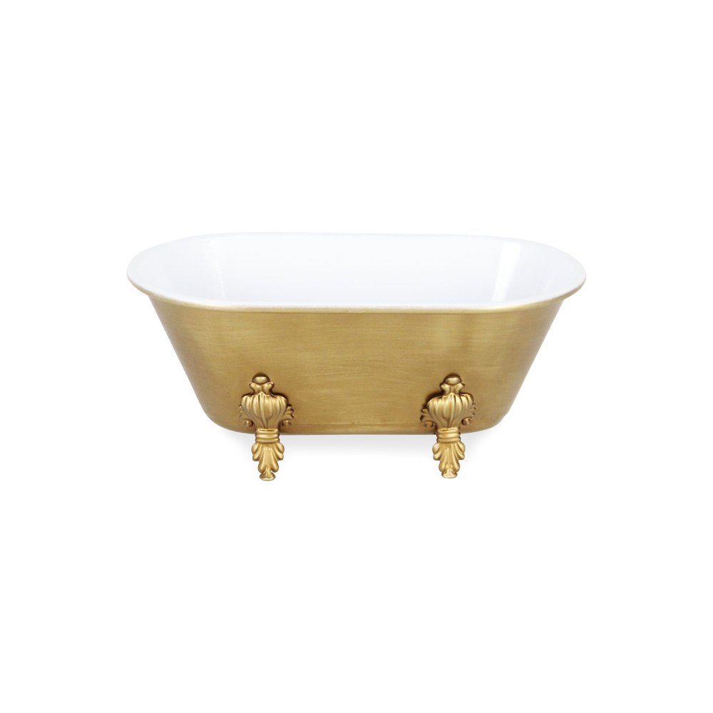 12" Gold And White Metal Hand Painted Decorative Tub HomeRoots