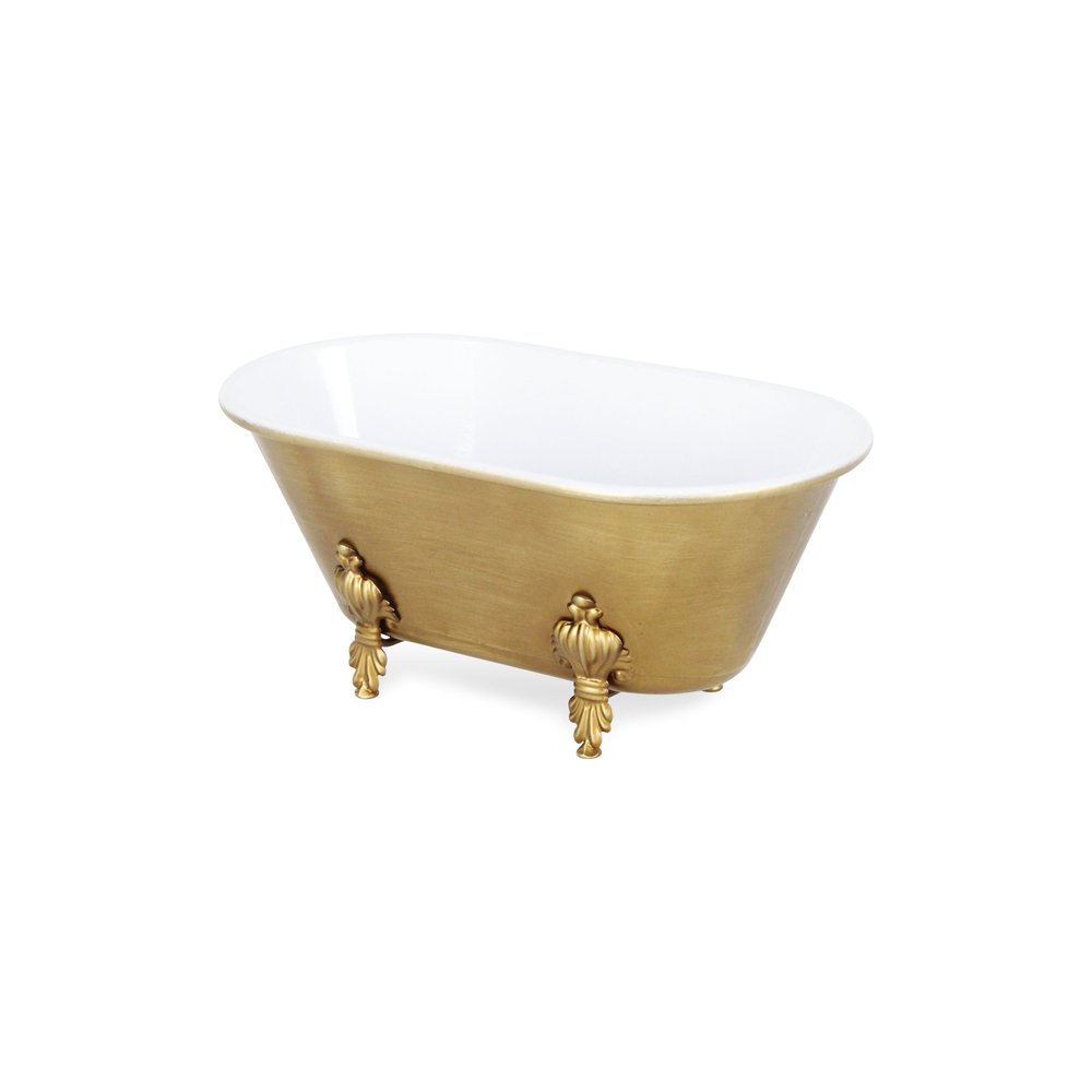 12" Gold And White Metal Hand Painted Decorative Tub HomeRoots