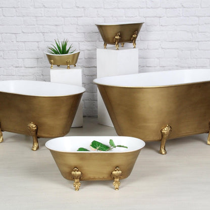 12" Gold And White Metal Hand Painted Decorative Tub HomeRoots