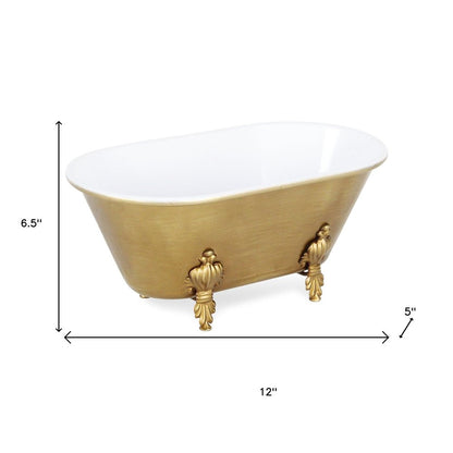 12" Gold And White Metal Hand Painted Decorative Tub HomeRoots