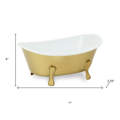 7" Gold And White Metal Hand Painted Decorative Tub HomeRoots
