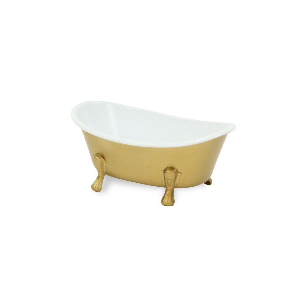 7" Gold And White Metal Hand Painted Decorative Tub HomeRoots