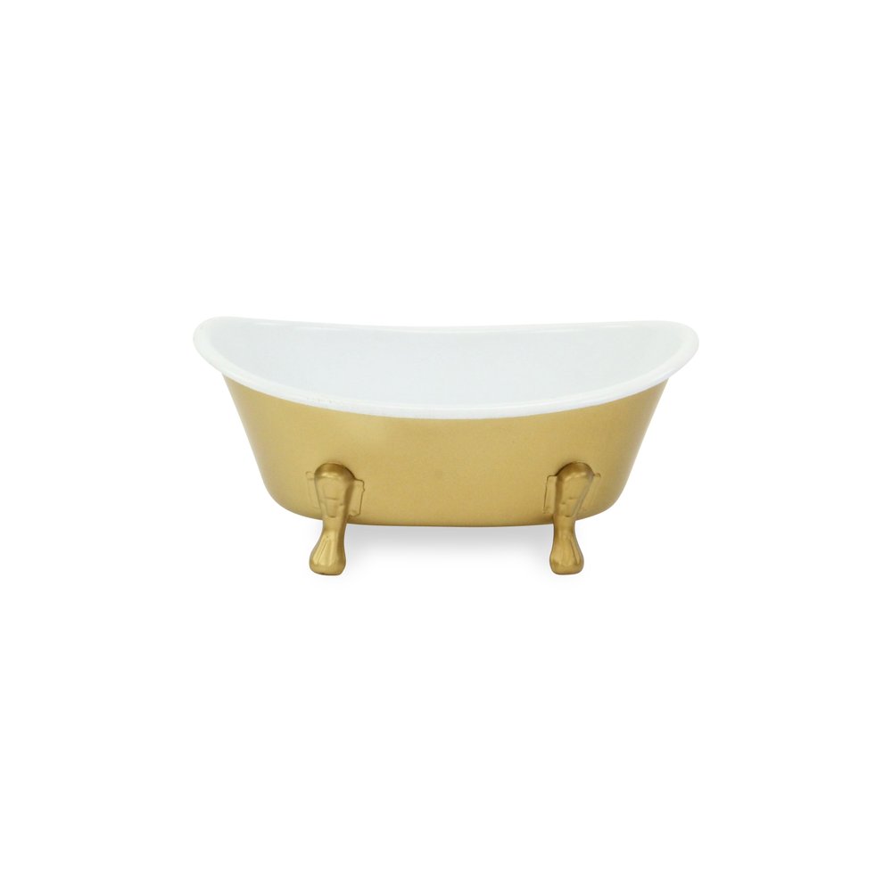 7" Gold And White Metal Hand Painted Decorative Tub HomeRoots