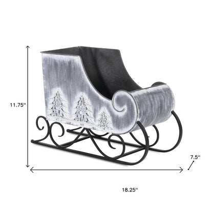12" Gray Galvanized Metal Christmas Sleigh Tabletop Sculpture HomeRoots