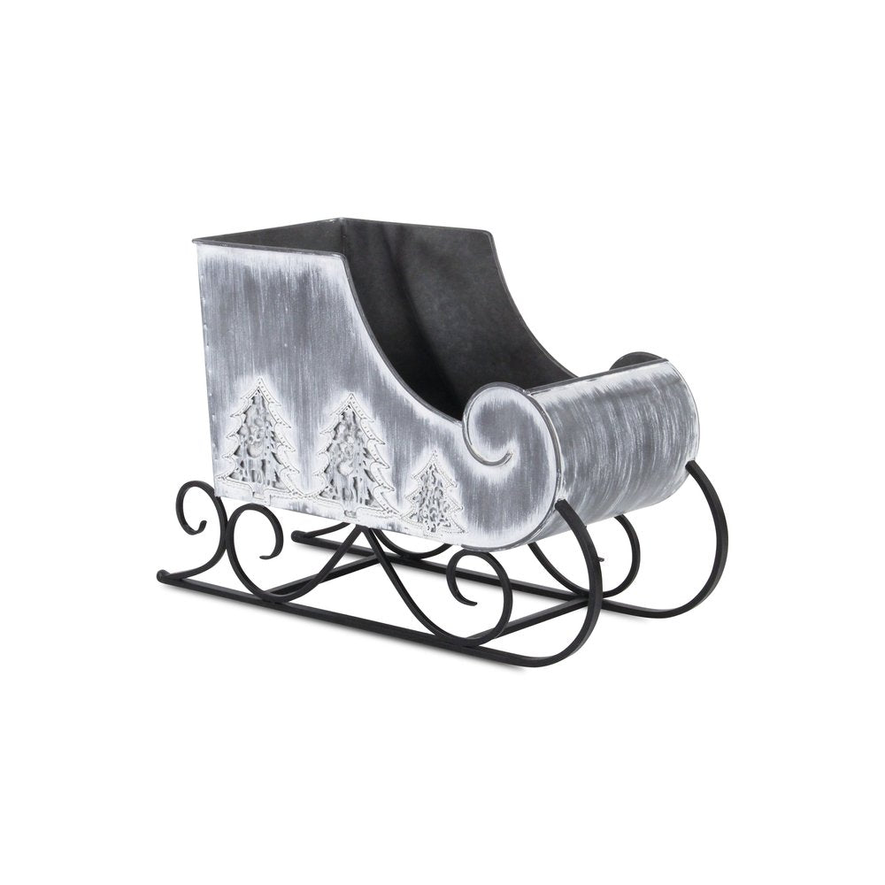 12" Gray Galvanized Metal Christmas Sleigh Tabletop Sculpture HomeRoots