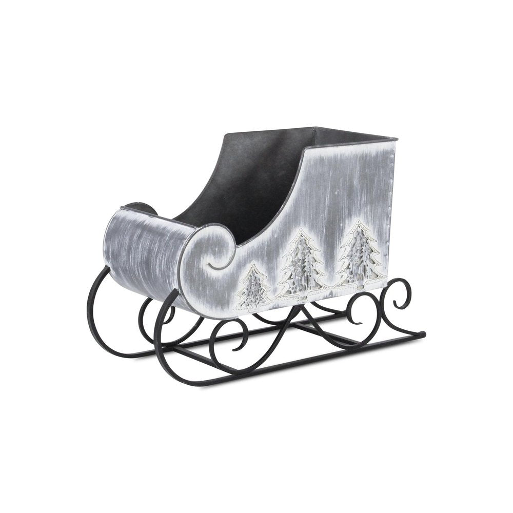12" Gray Galvanized Metal Christmas Sleigh Tabletop Sculpture HomeRoots