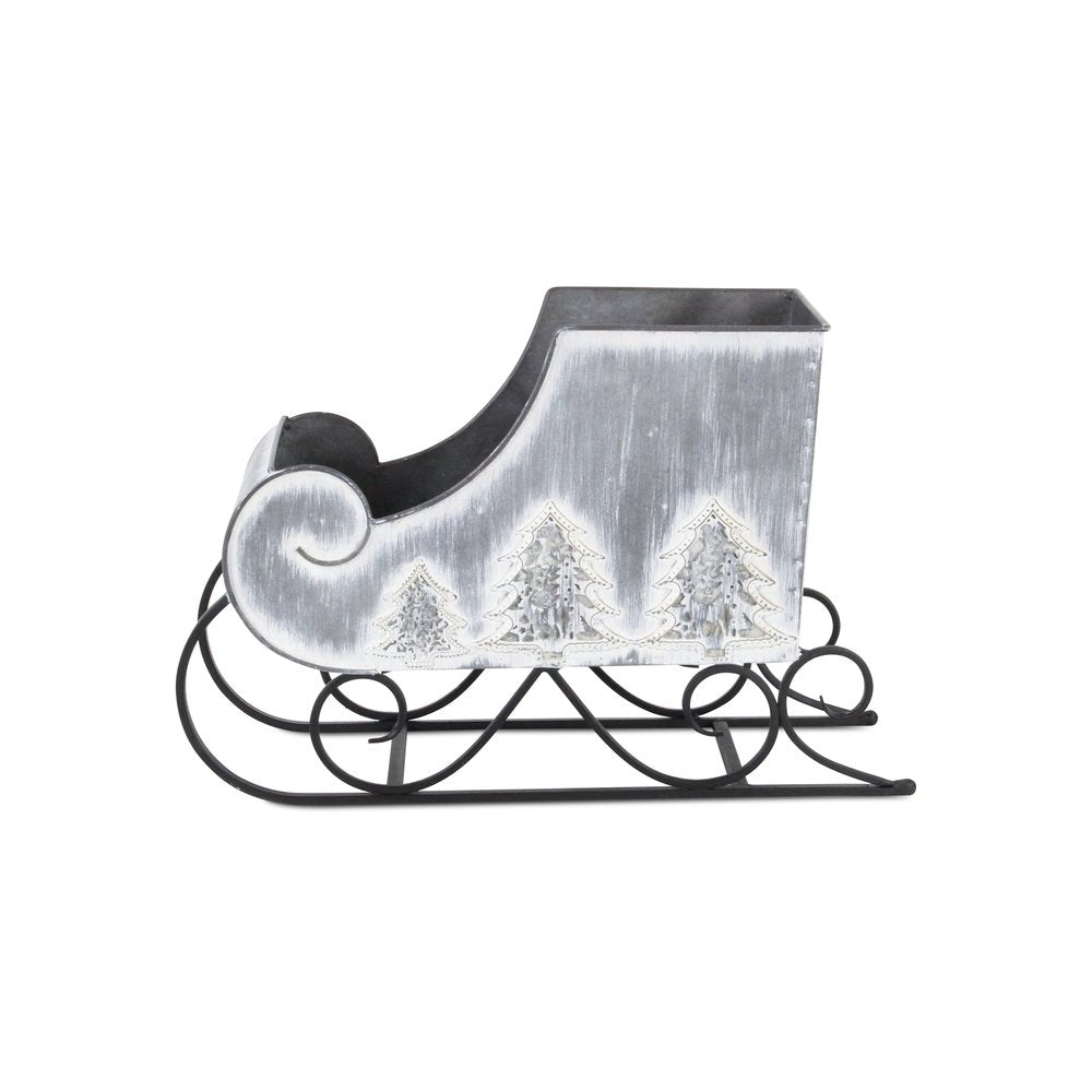 12" Gray Galvanized Metal Christmas Sleigh Tabletop Sculpture HomeRoots