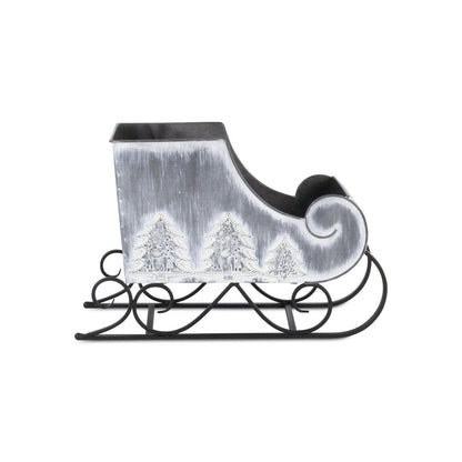 12" Gray Galvanized Metal Christmas Sleigh Tabletop Sculpture HomeRoots