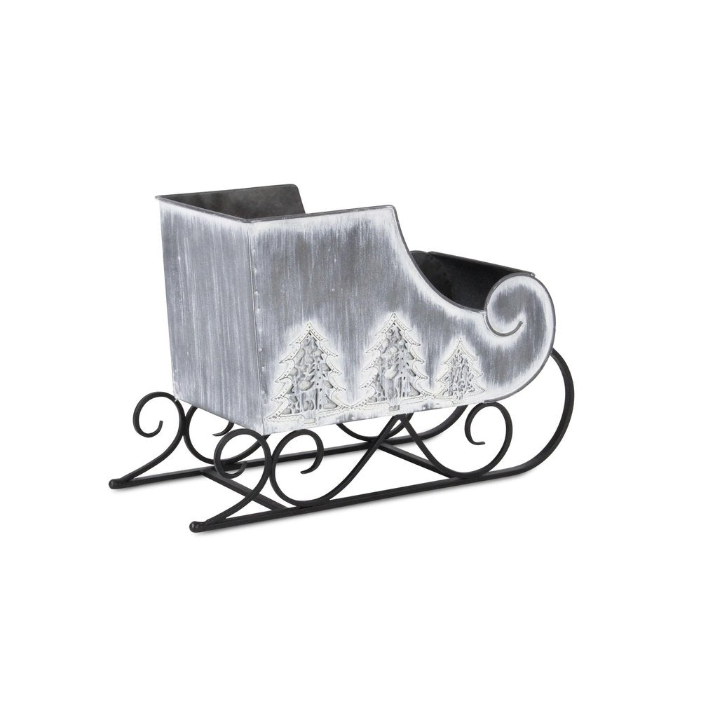 12" Gray Galvanized Metal Christmas Sleigh Tabletop Sculpture HomeRoots