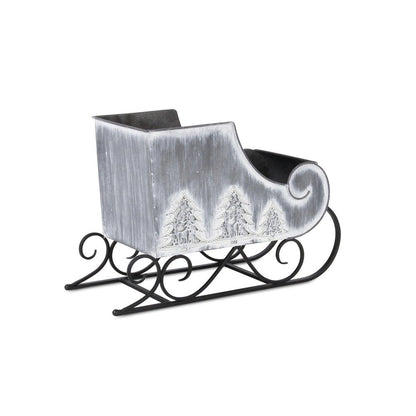12" Gray Galvanized Metal Christmas Sleigh Tabletop Sculpture HomeRoots
