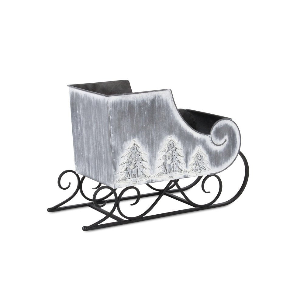 12" Gray Galvanized Metal Christmas Sleigh Tabletop Sculpture HomeRoots
