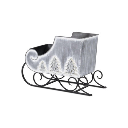 12" Gray Galvanized Metal Christmas Sleigh Tabletop Sculpture HomeRoots