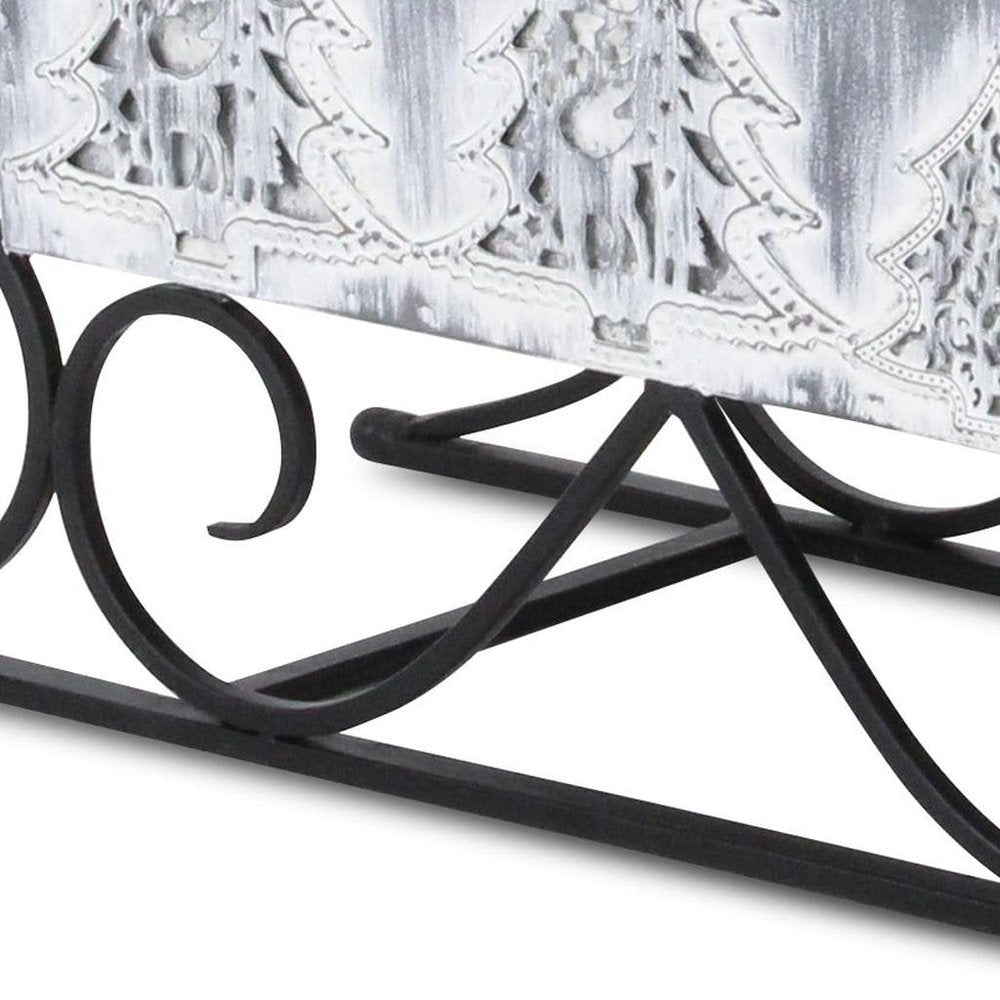 12" Gray Galvanized Metal Christmas Sleigh Tabletop Sculpture HomeRoots