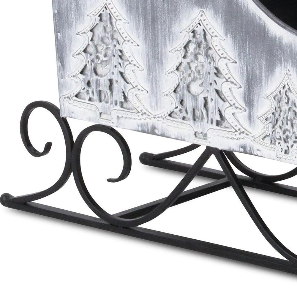 12" Gray Galvanized Metal Christmas Sleigh Tabletop Sculpture HomeRoots