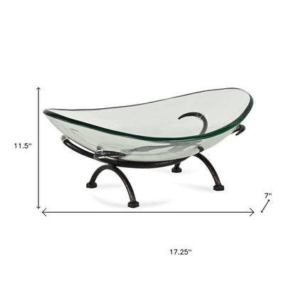 17" Clear And Black Glass And Metal Oval Decorative Bowl With Stand HomeRoots
