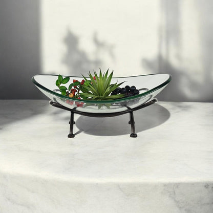 17" Clear And Black Glass And Metal Oval Decorative Bowl With Stand HomeRoots